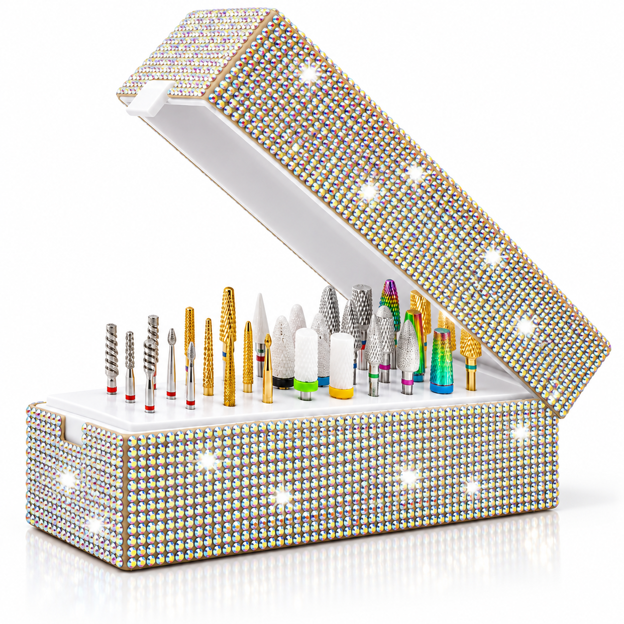 Nail Drill Bit Organizer – 30-Hole Crystal Storage Box for Manicure Tools