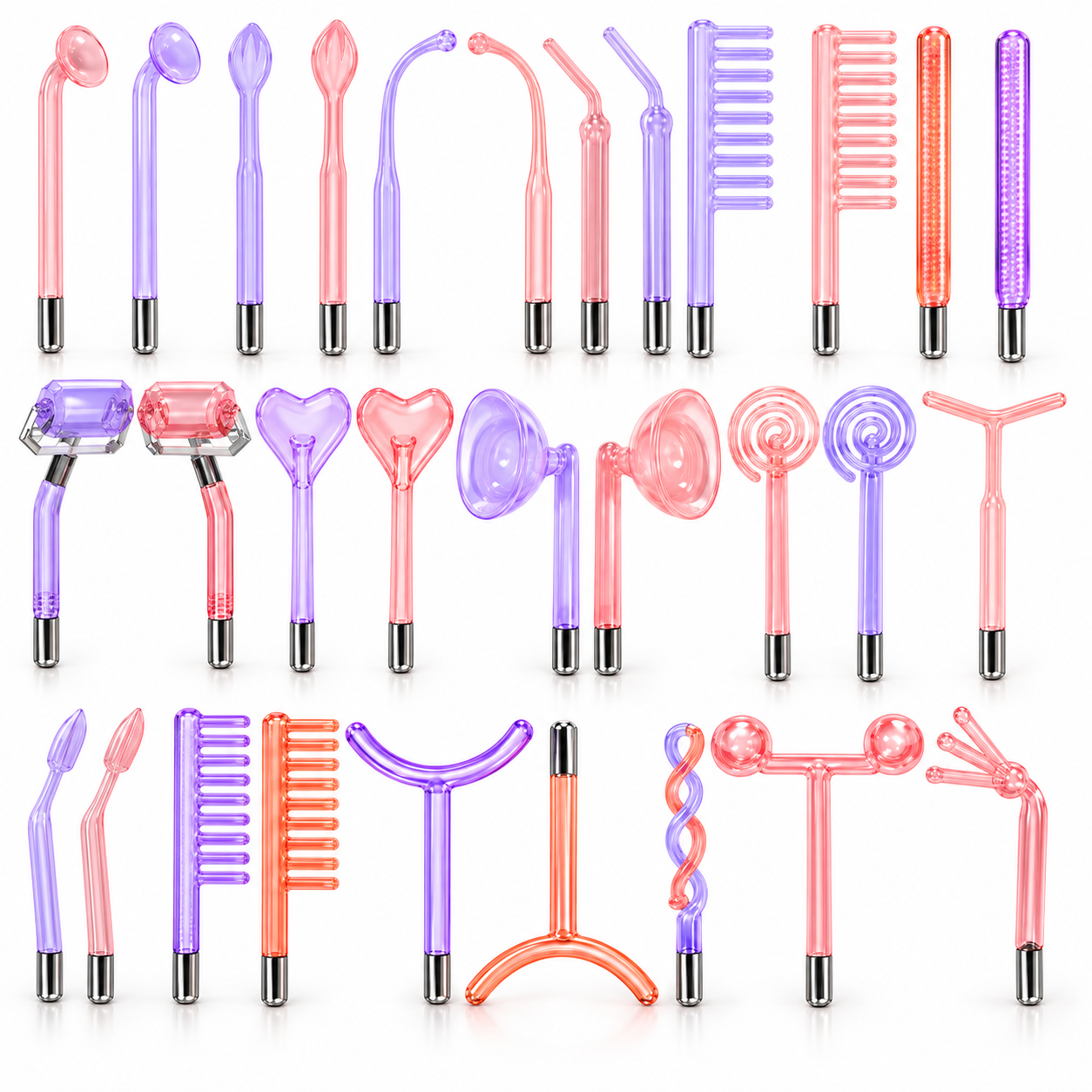 Professional High Frequency Glass Electrode Set – 30-Piece Facial & Scalp Care Attachments