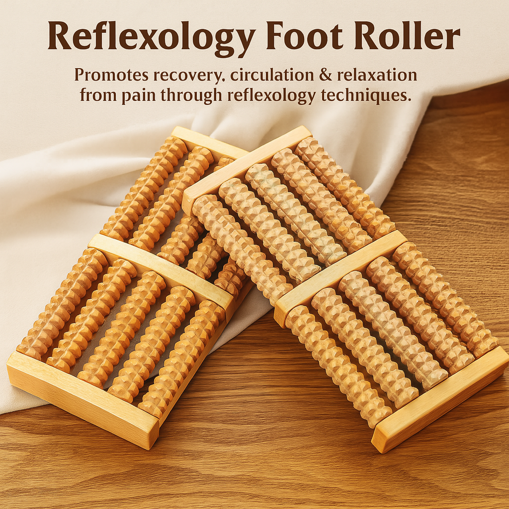 THEIA Wooden ReflexoRoll – 6-Row Shiatsu Foot Therapy Massager
