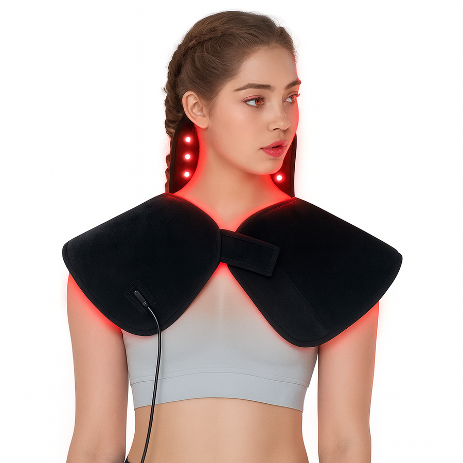 Red & Infrared Heat Therapy Shoulder Pad 660nm & 850nm | Dual-Chip LED Wearable Wrap for Upper Back & Shoulder Pain Relief, Muscle Relaxation