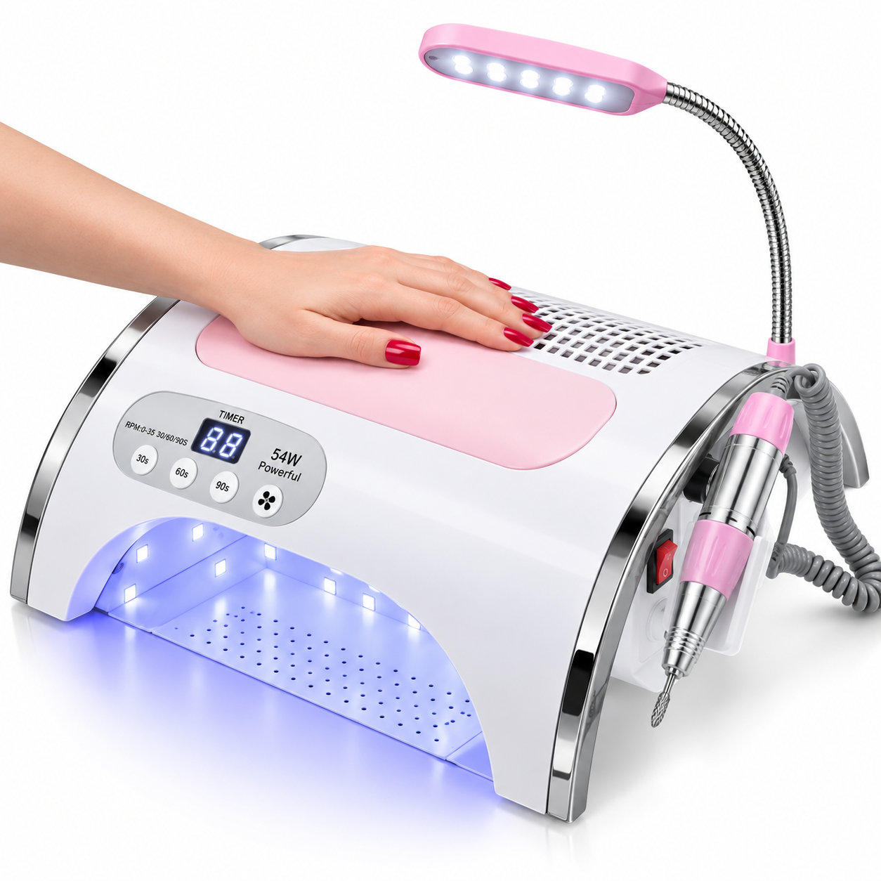 4-in-1 Professional Nail Station – 54W UV LED Lamp, 25,000 RPM Nail Drill & Dust Collector