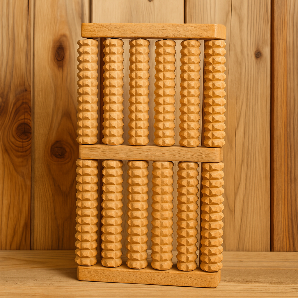 THEIA Wooden ReflexoRoll – 6-Row Shiatsu Foot Therapy Massager