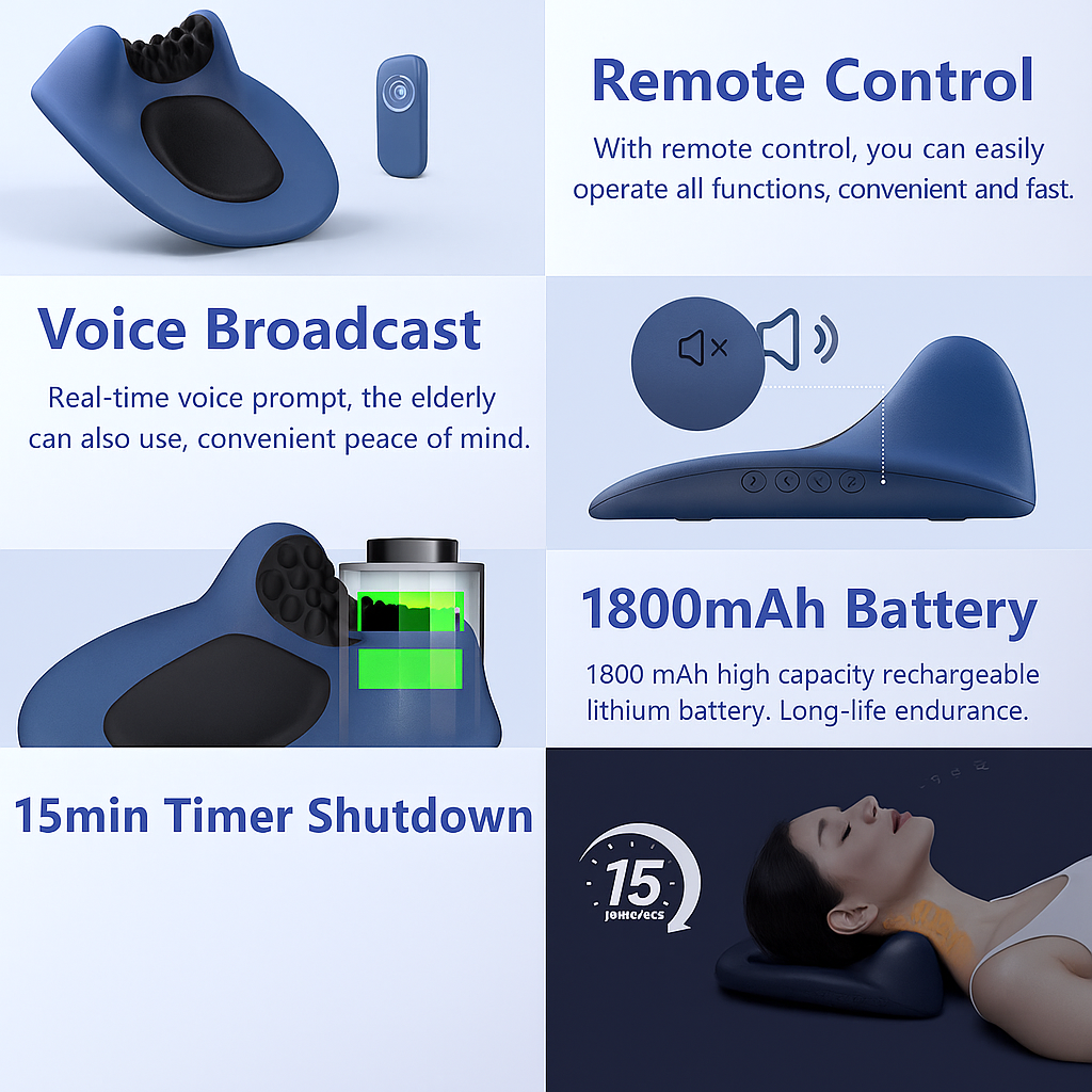 EMS Pulse Neck Pillow Massager – Electric Neck Support with Gentle Heating & Vibration Functions