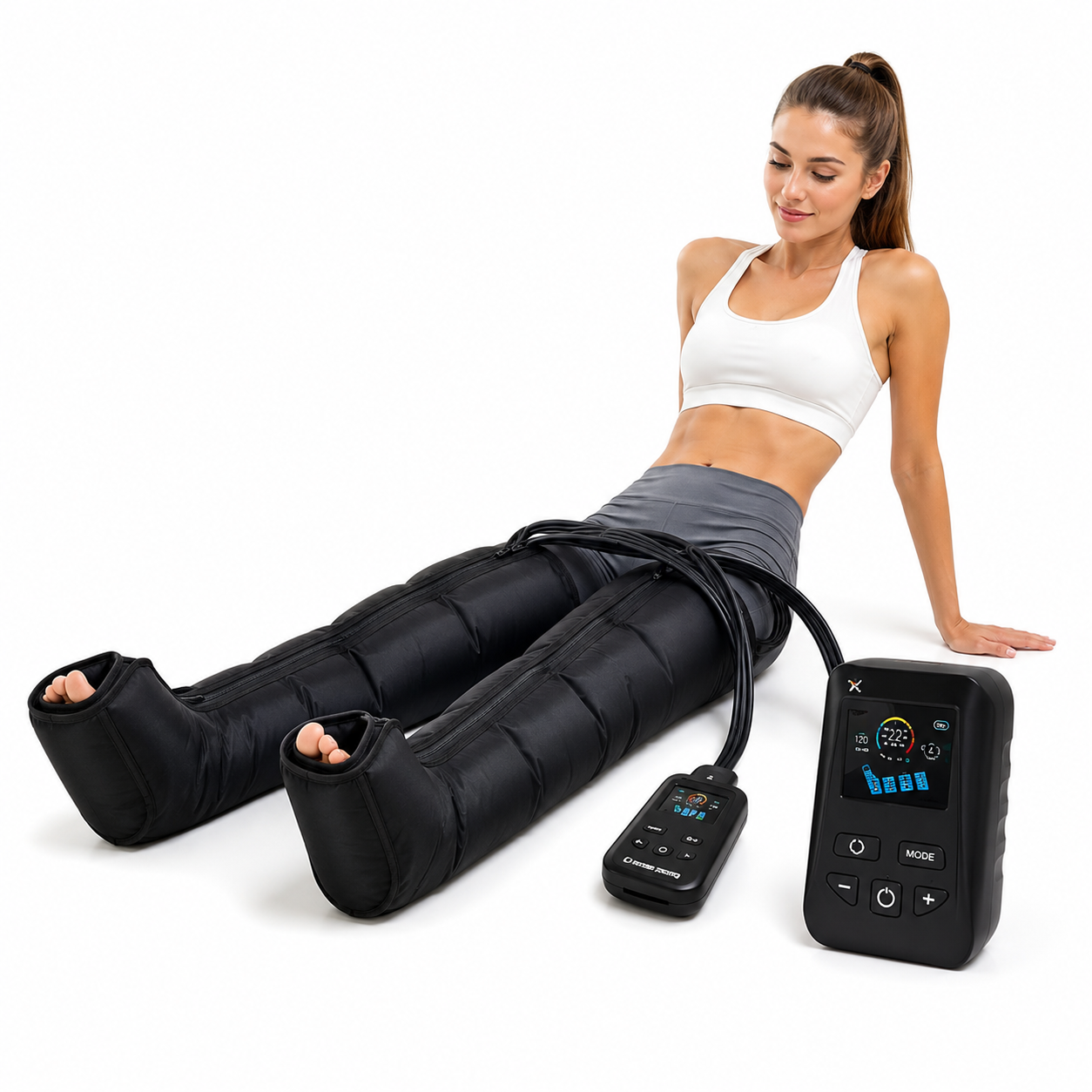 THEIA RecoveryFlow Elite Air Compression Recovery Boots – 4 Chamber Pressotherapy Leg Recovery System