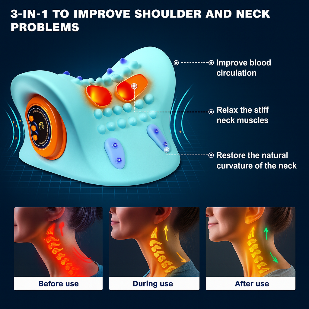 Portable EMS Neck and Shoulder Massager with Adjustable Intensity | Compact Relaxation Device for Home, Office and Travel