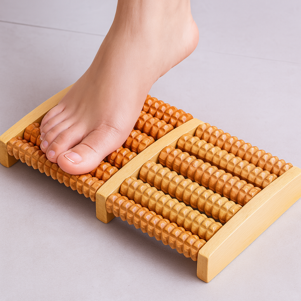 THEIA Wooden ReflexoRoll – 6-Row Shiatsu Foot Therapy Massager