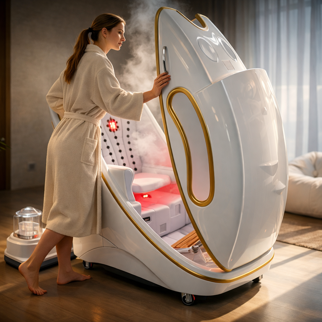 THEIA Health Capsule Infrared Sauna Pod – Herbal Steam, Ozone Cleaning & LCD Touch Control – Professional Beauty Salon Sauna Capsule