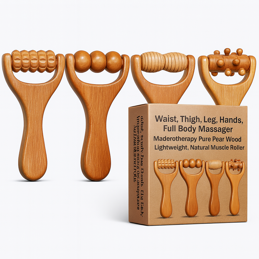 Theia 4-Piece Pure Pear Wood Massage Roller Set