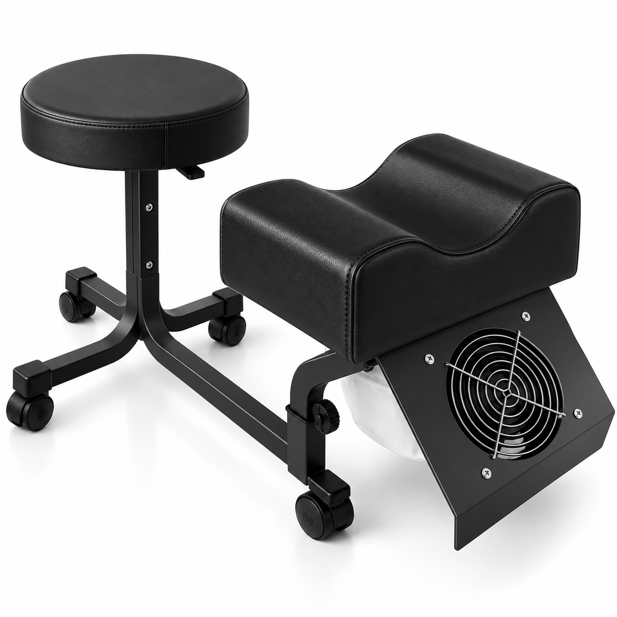 Professional Pedicure Footrest & Technician Stool Set with Dust Collector Fan