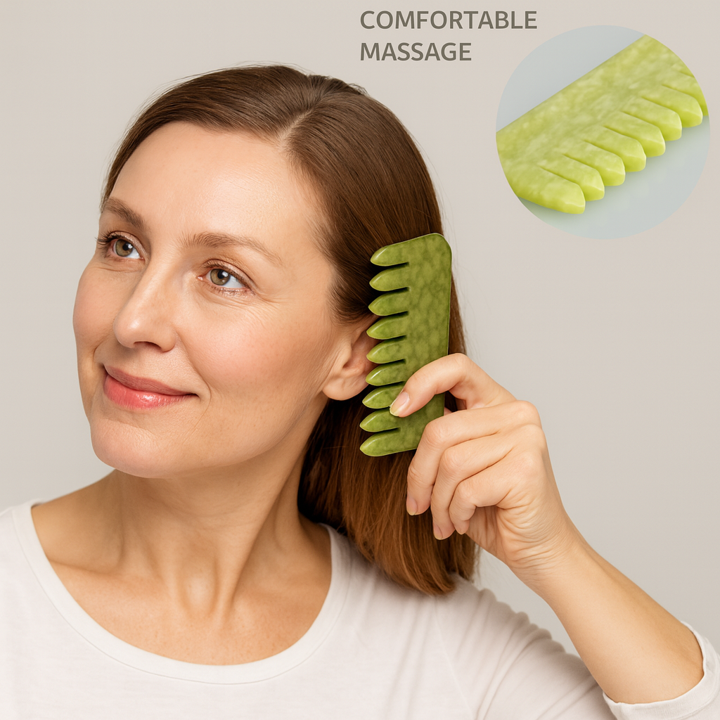 Theia Premium Natural Jade Gua Sha Comb Set – Multi-Shape Massager for Face, Scalp & Body