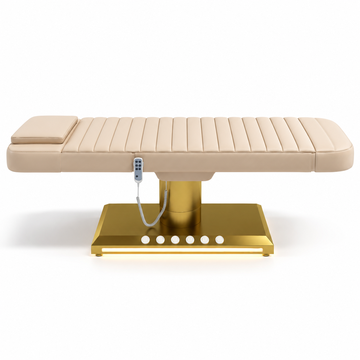 Professional Electric Facial Treatment Bed – 3-Motor Adjustable Beauty Bed with Foot Control, Remote Control & LED Gold Base