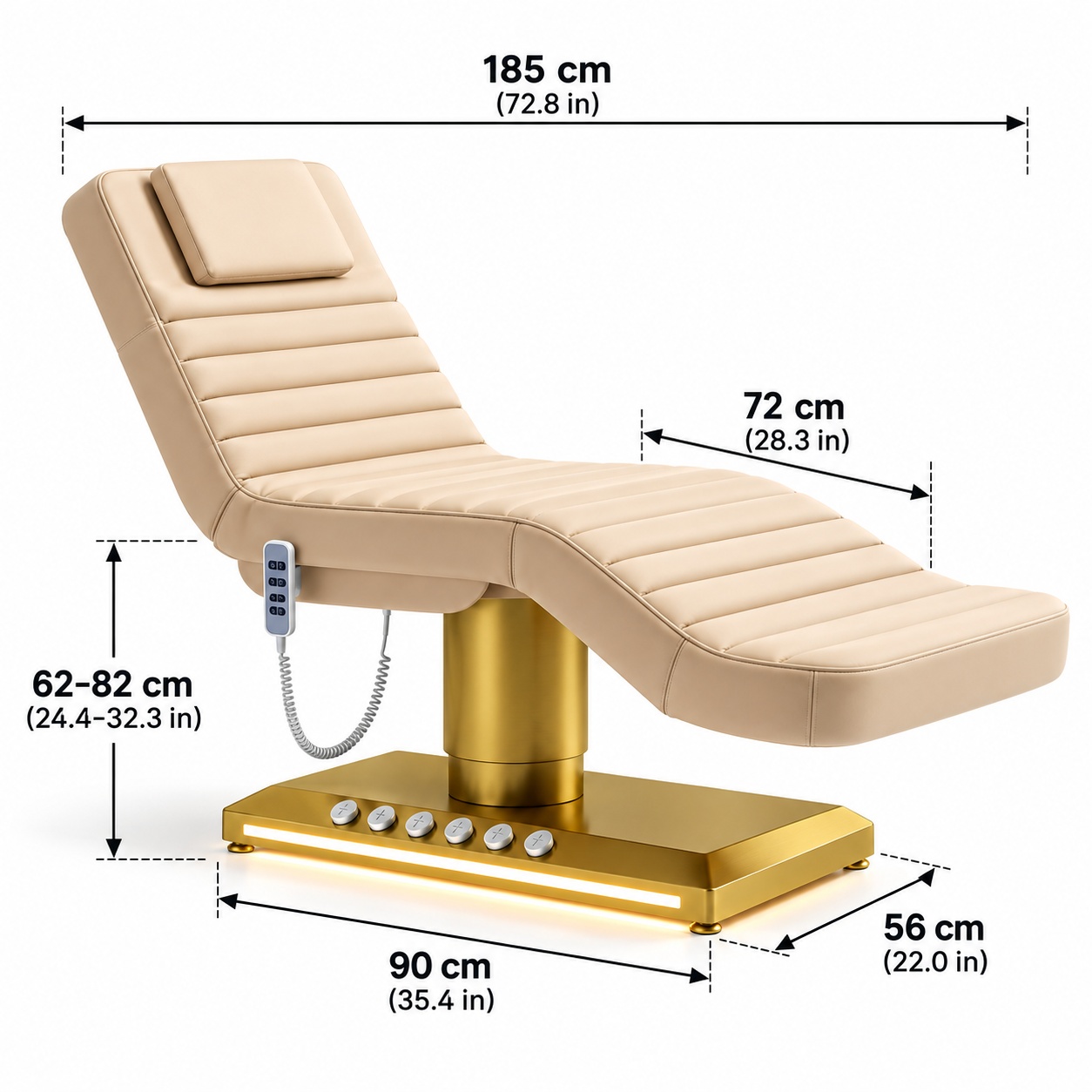 Professional Electric Facial Treatment Bed – 3-Motor Adjustable Beauty Bed with Foot Control, Remote Control & LED Gold Base