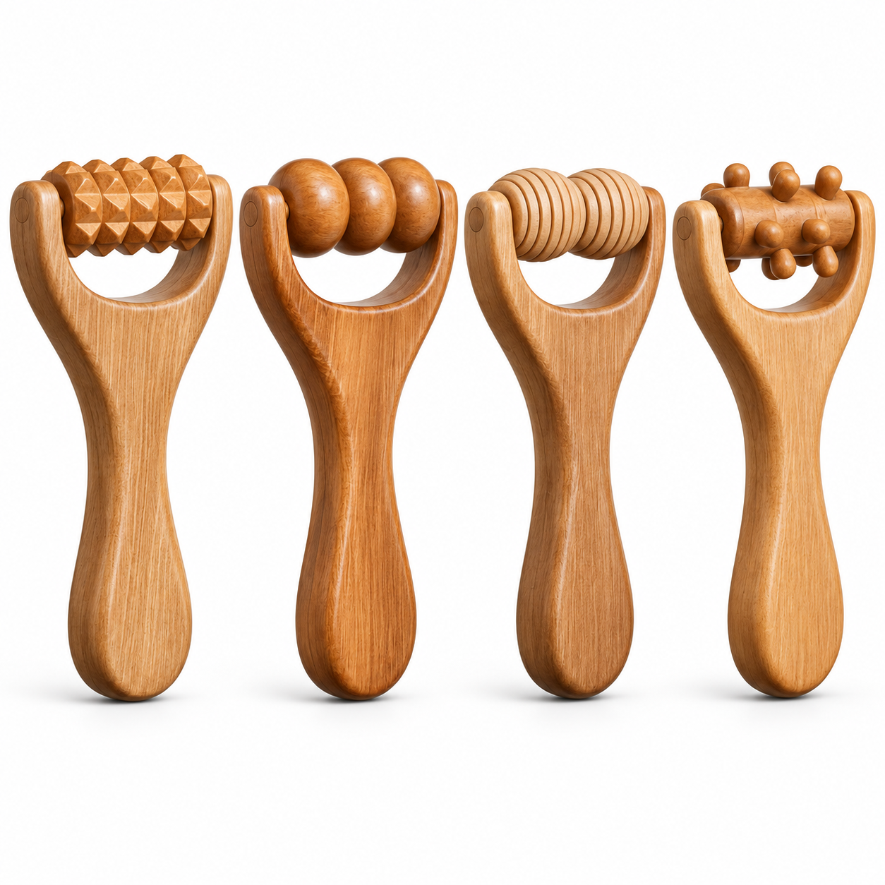 Wooden Body Massage Roller with Rotating Massage Heads