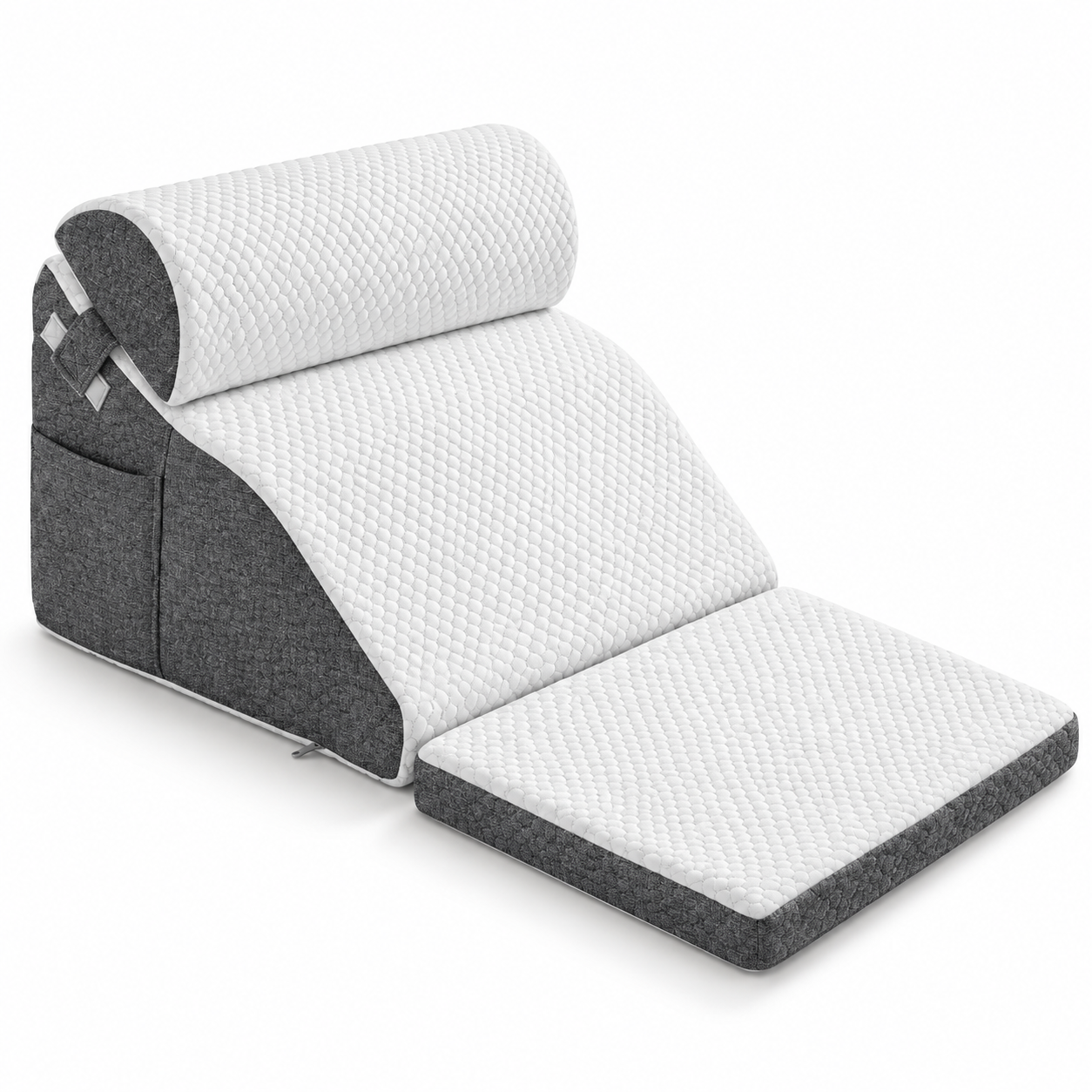 3-Piece Adjustable Wedge Pillow Set with Neck Roll, Leg Cushion & Side Pocket – Ergonomic Reading Support