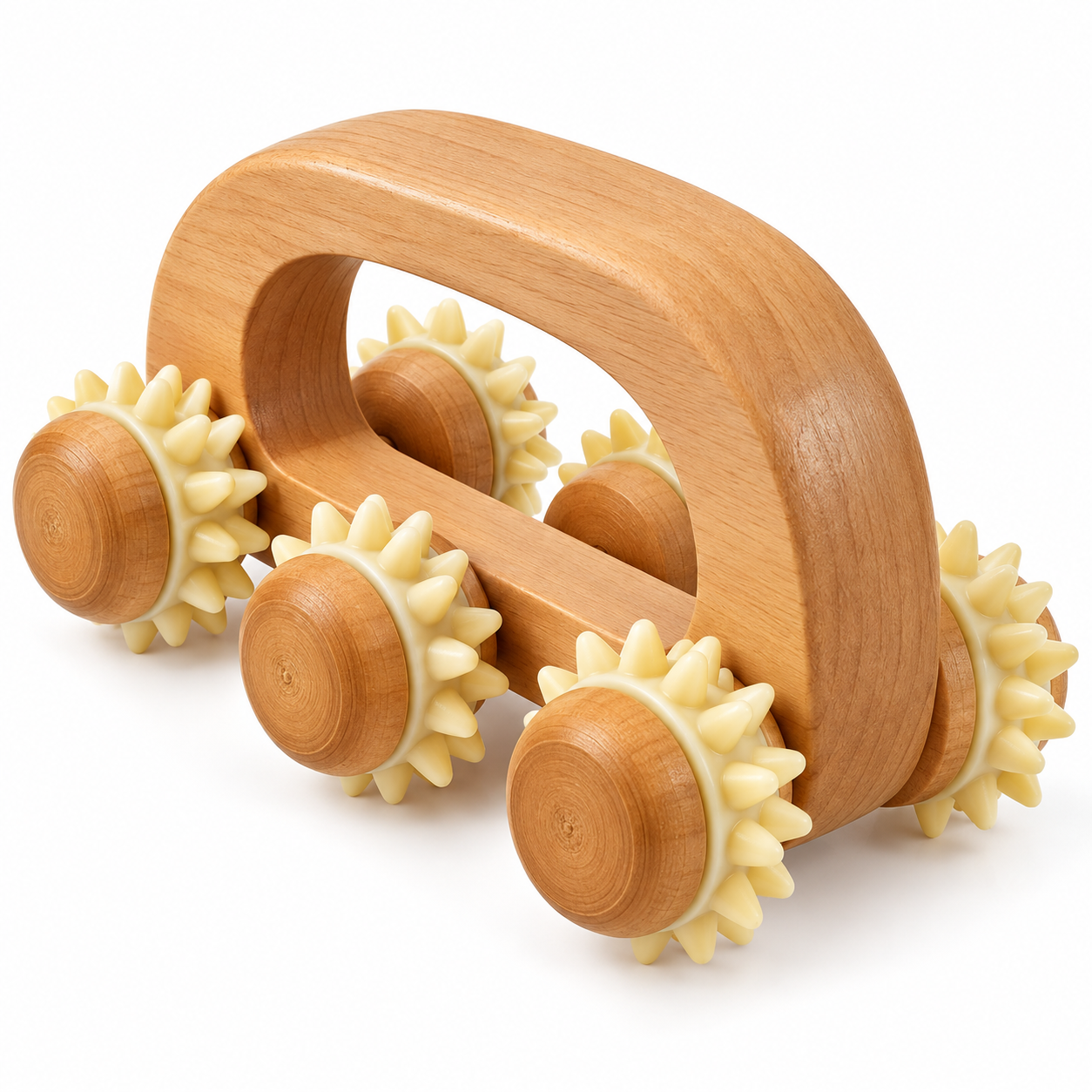 Wooden Body Massage Roller with Spiked Wheels