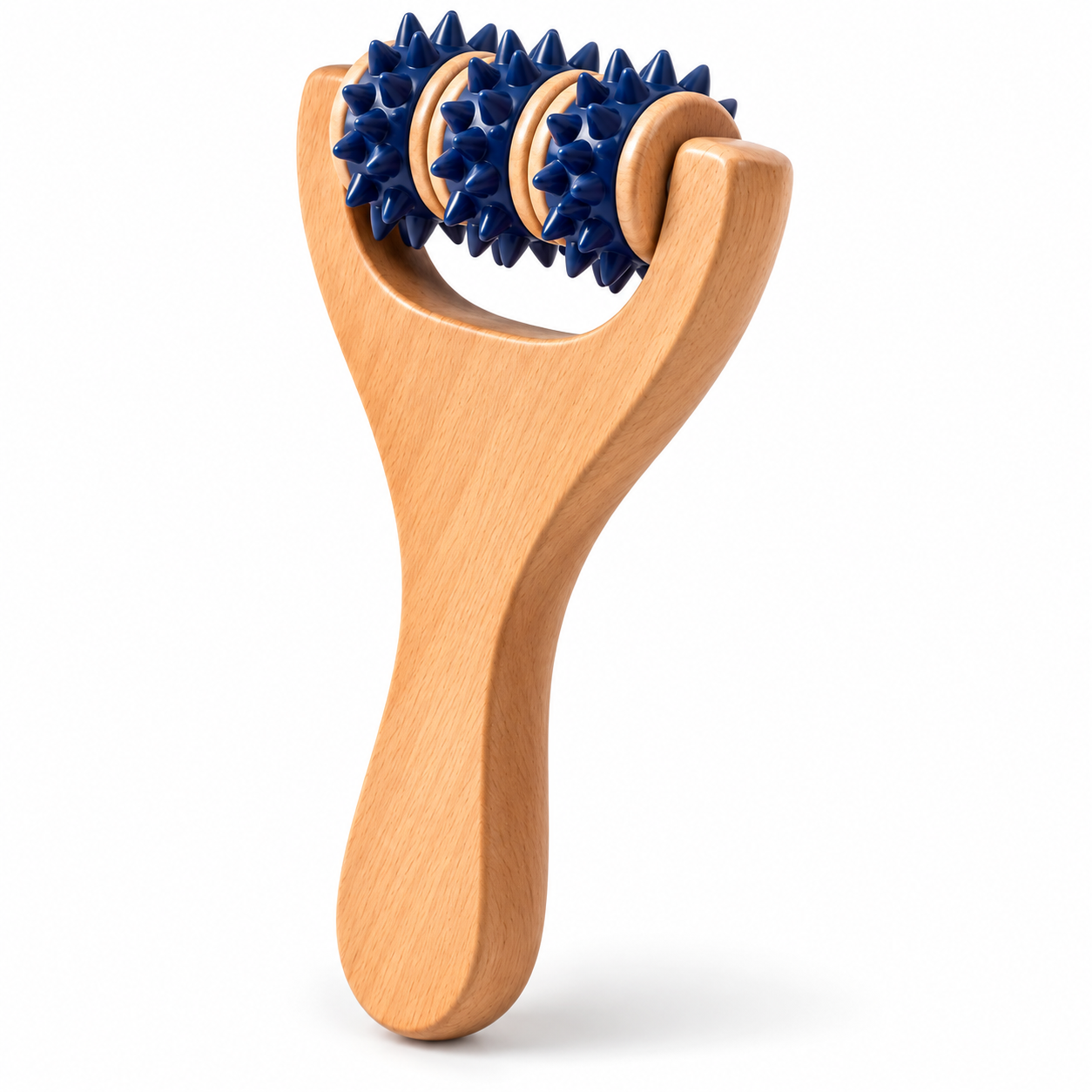 Wooden Handheld Massage Roller with Wheels