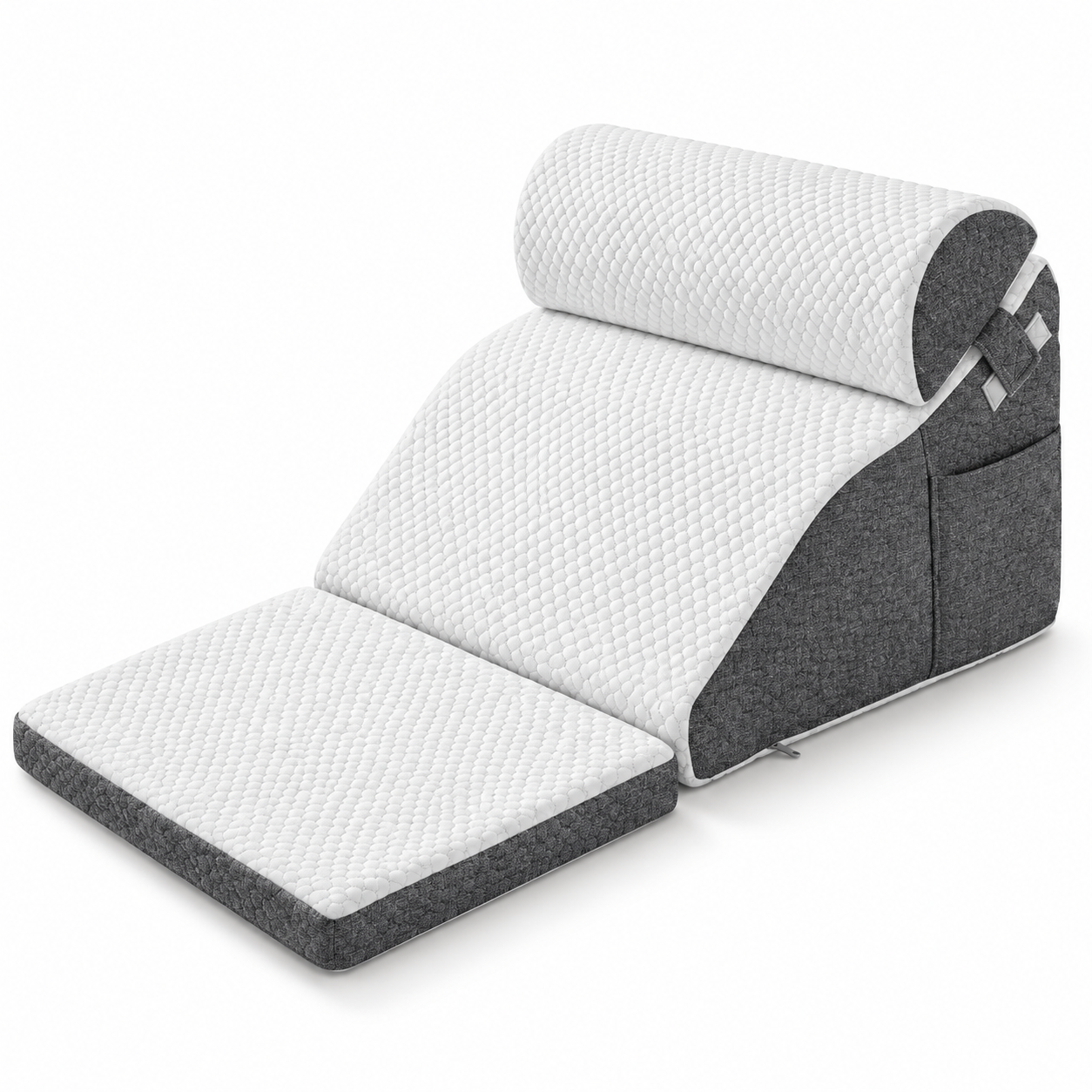 3-Piece Adjustable Wedge Pillow Set with Neck Roll, Leg Cushion & Side Pocket – Ergonomic Reading Support