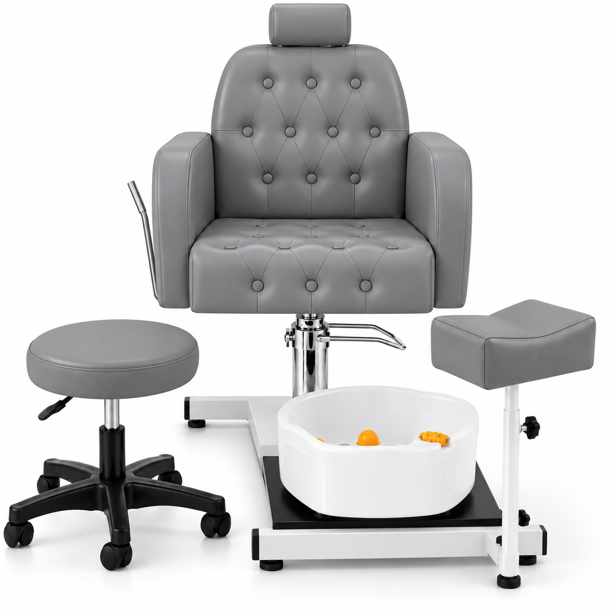 Professional 360° Pedicure Spa Chair with Foot Bath Basin, Adjustable Footrest & Salon Stool