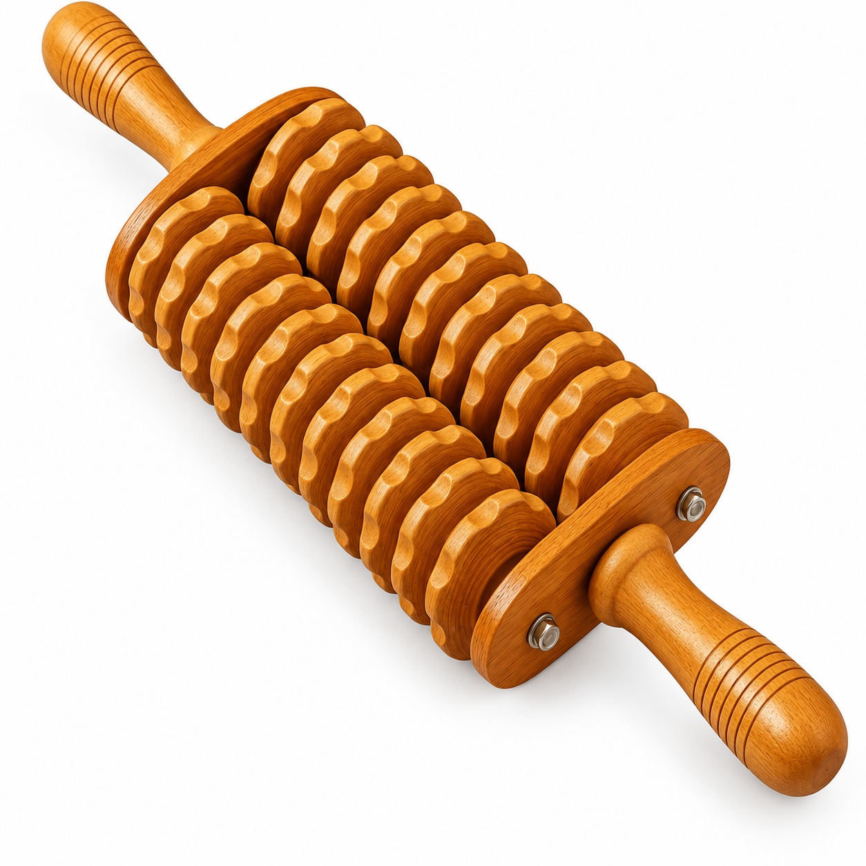 Double Wooden Massage Roller with Textured Wheels