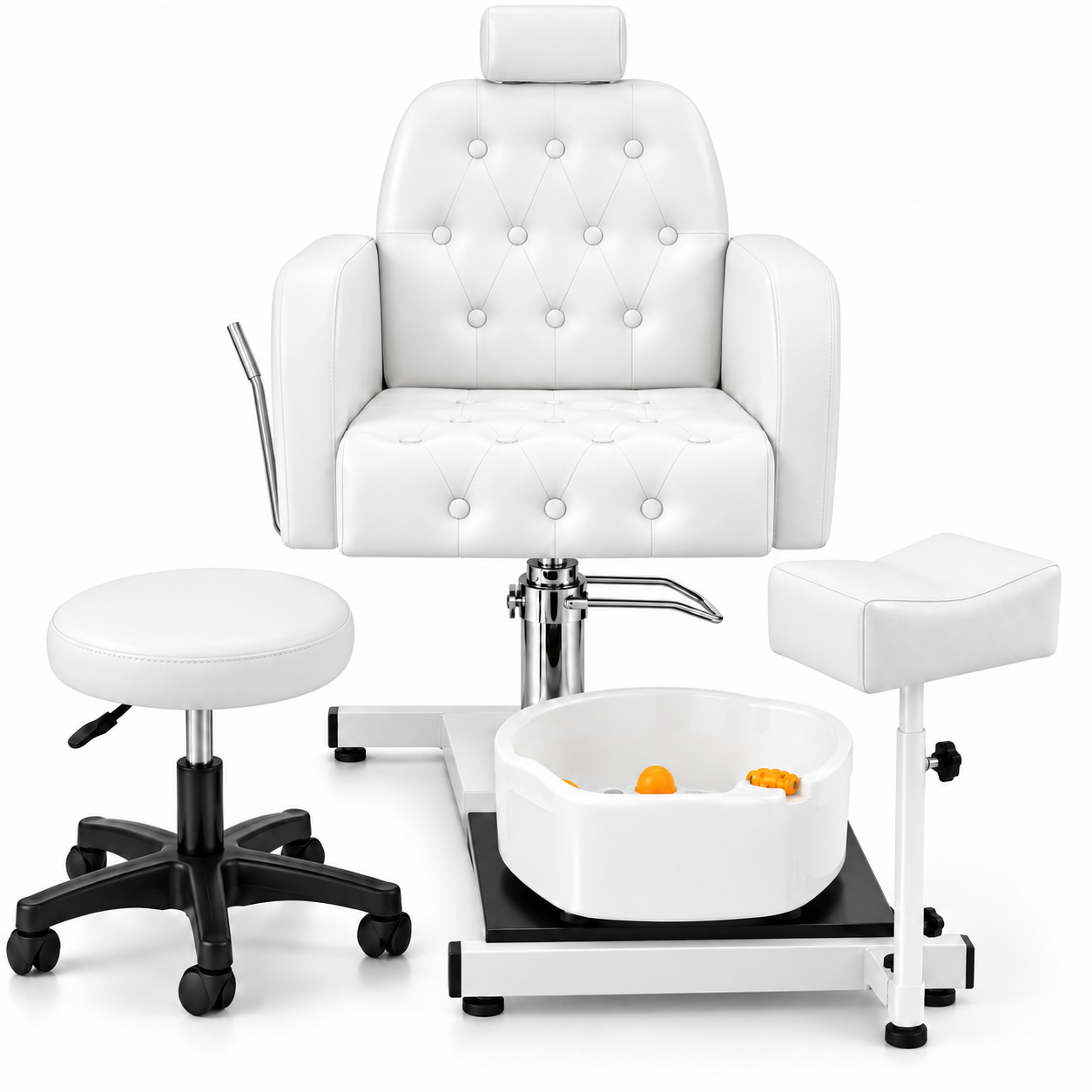 Professional 360° Pedicure Spa Chair with Foot Bath Basin, Adjustable Footrest & Salon Stool