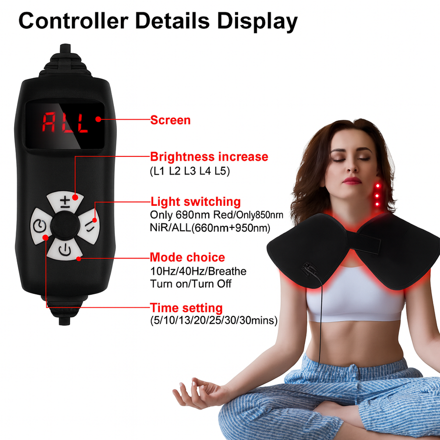 Red & Infrared Heat Therapy Shoulder Pad 660nm & 850nm | Dual-Chip LED Wearable Wrap for Upper Back & Shoulder Pain Relief, Muscle Relaxation