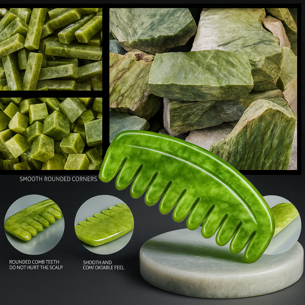 Theia Premium Natural Jade Gua Sha Comb Set – Multi-Shape Massager for Face, Scalp & Body