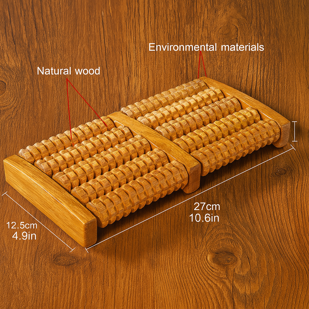 THEIA Wooden ReflexoRoll – 6-Row Shiatsu Foot Therapy Massager