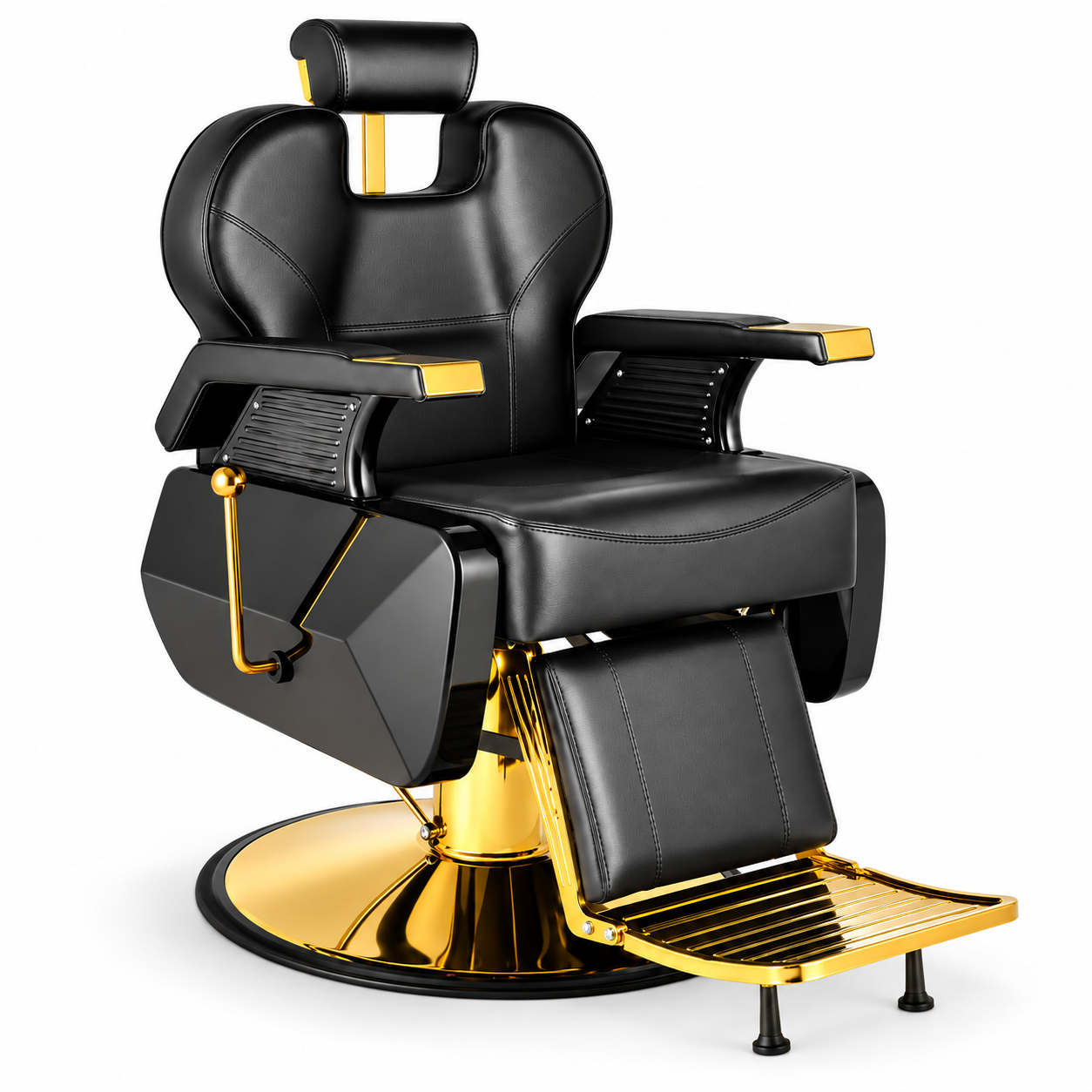 Luxury Black & Gold Hydraulic Barber Chair – Reclining Professional Salon Chair with Adjustable Headrest & Footrest