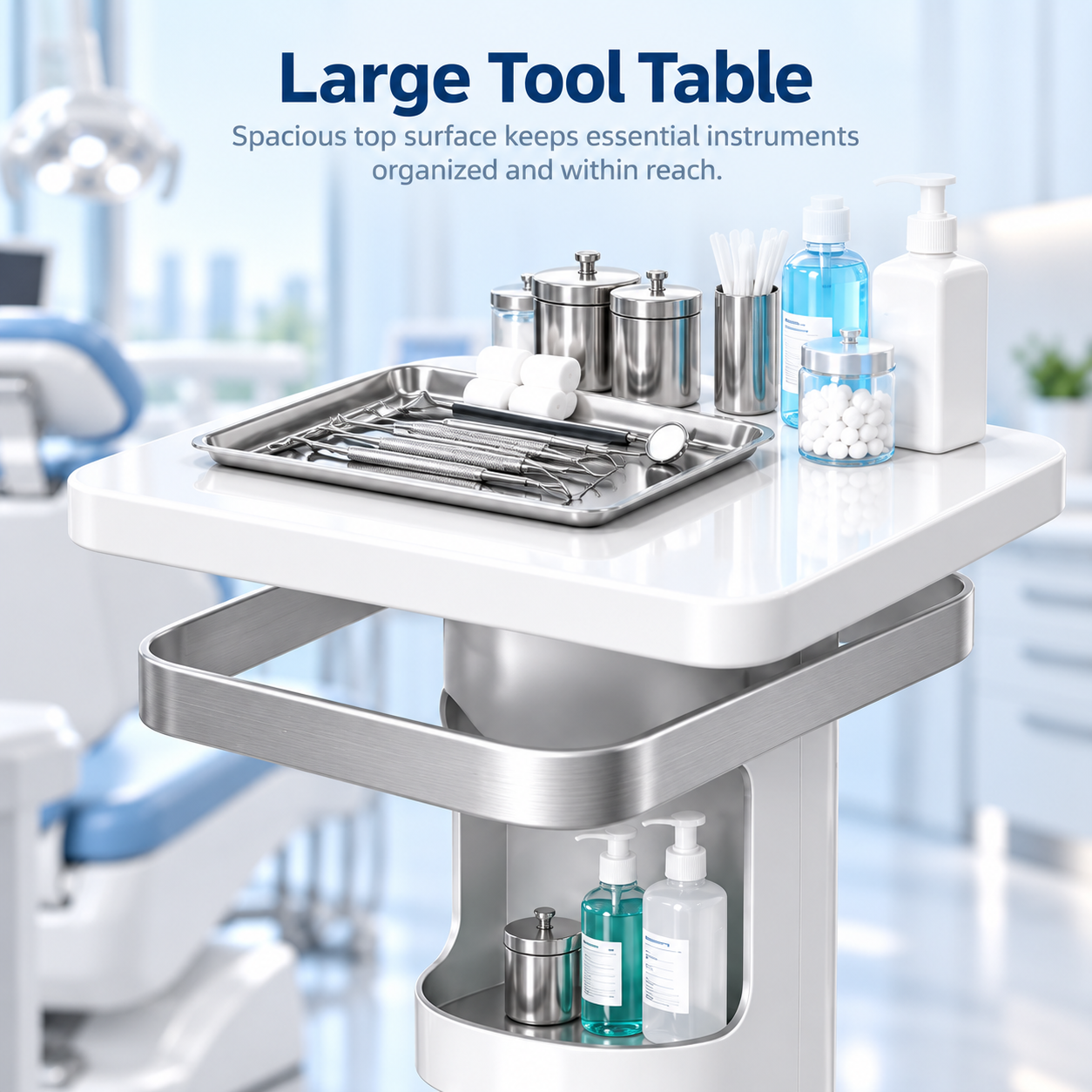 Professional Dental & Clinical Utility Trolley with Large Tool Tray, Storage Shelves & Lockable Wheels
