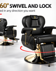 Luxury Black & Gold Hydraulic Barber Chair – Reclining Professional Salon Chair with Adjustable Headrest & Footrest