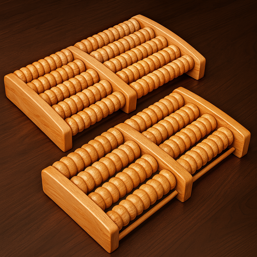 THEIA Wooden ReflexoRoll – 6-Row Shiatsu Foot Therapy Massager