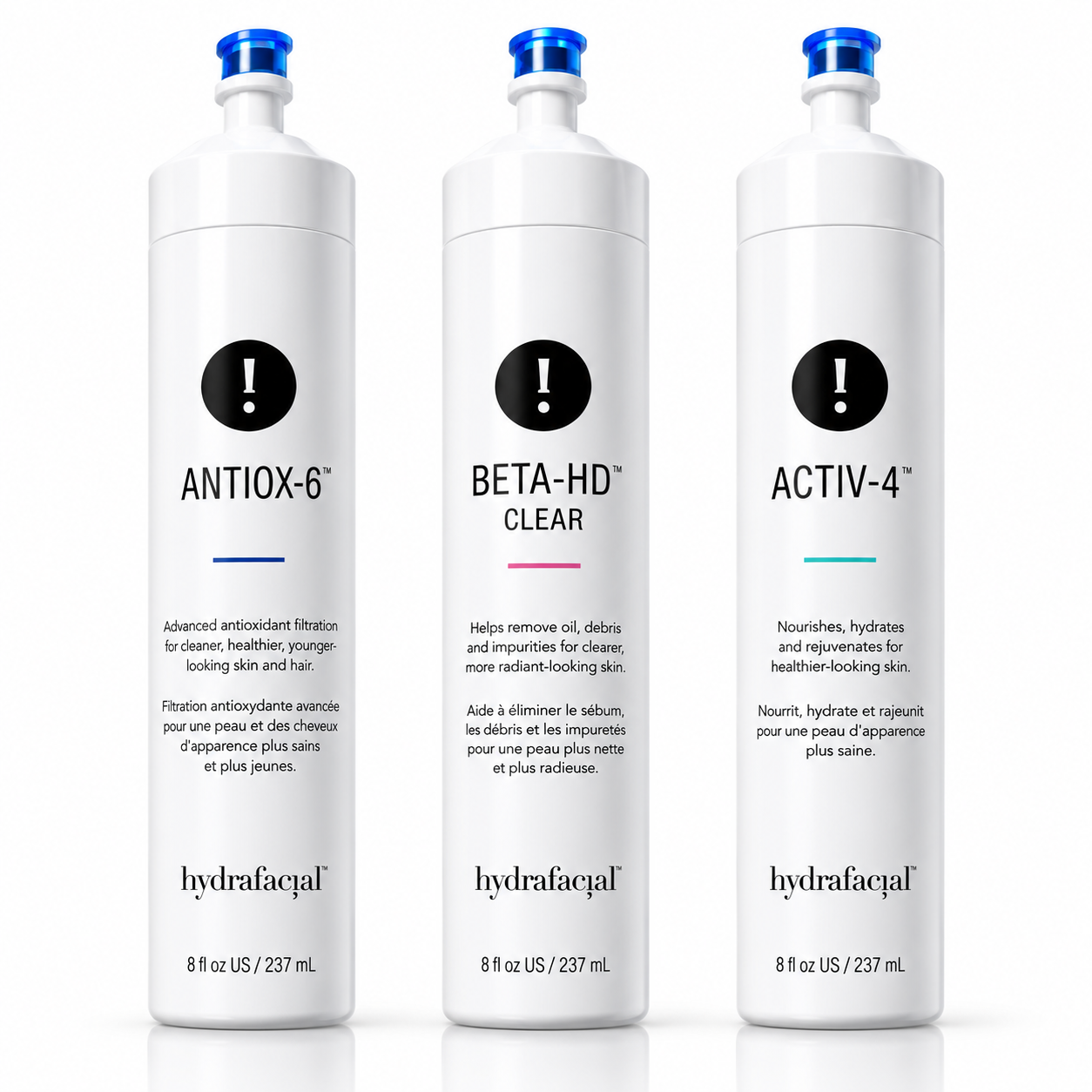 Professional Hydro Dermabrasion Facial Solution Set – ANTIOX-6, BETA-HD CLEAR & ACTIV-4 | 3 × 237 m