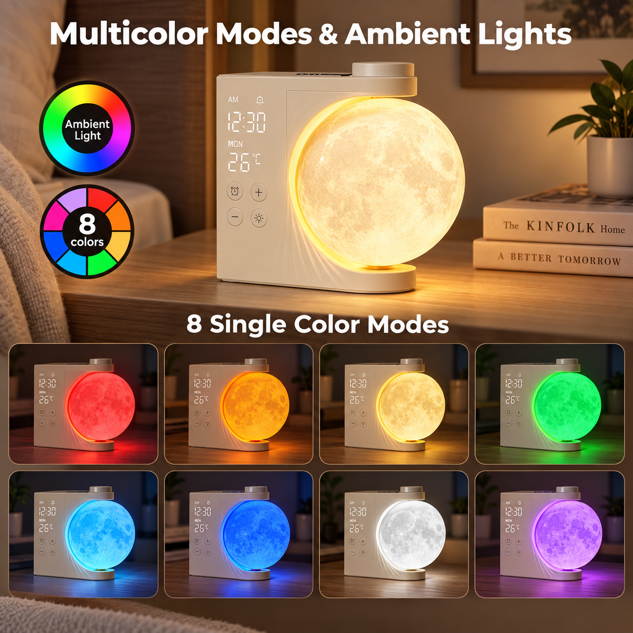 Sunrise Alarm Clock with 3D Moon Lamp, 10 Ambient Light Effects & Nature Sounds