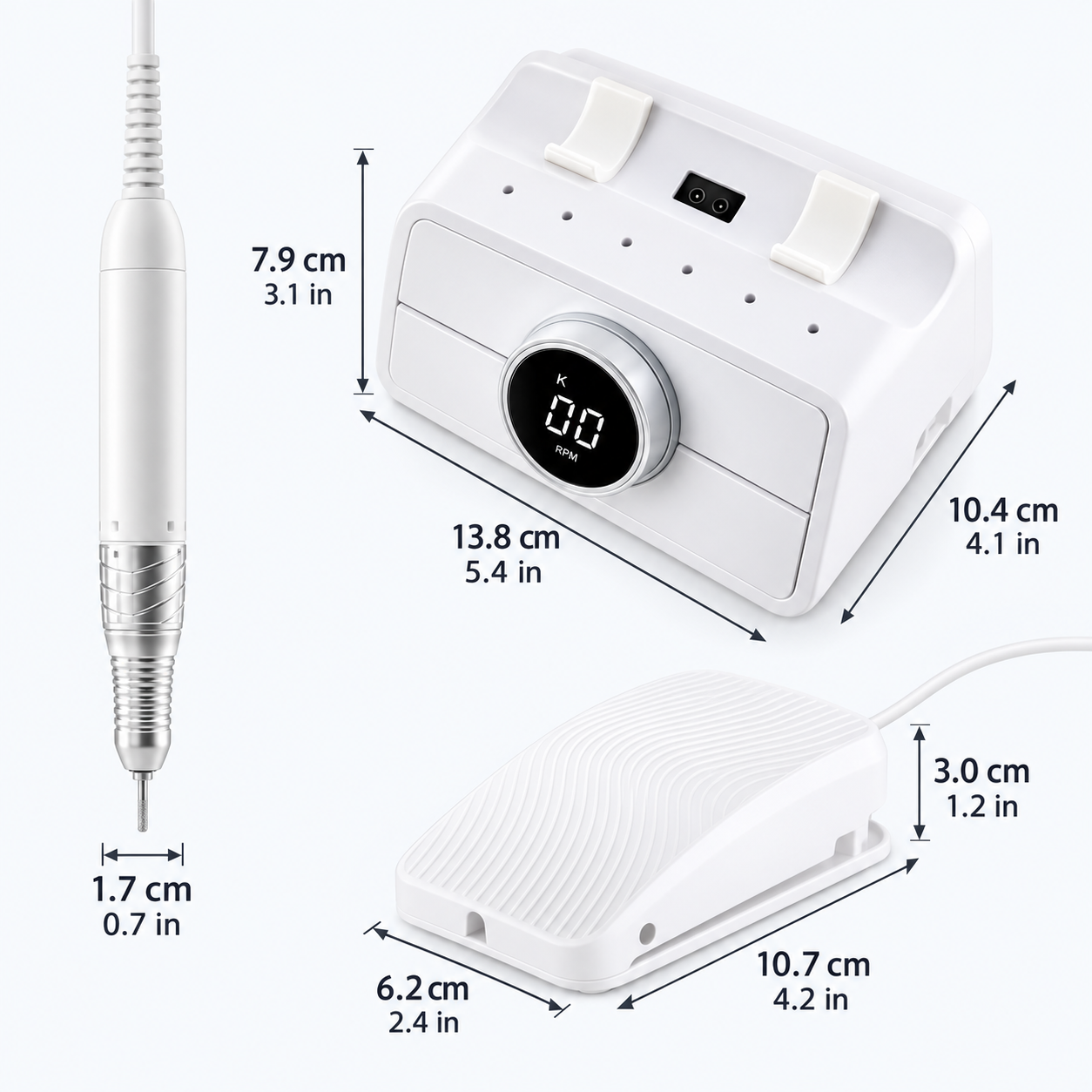 Professional 45,000 RPM Brushless Electric Nail Drill Machine with Digital Display and Foot Pedal
