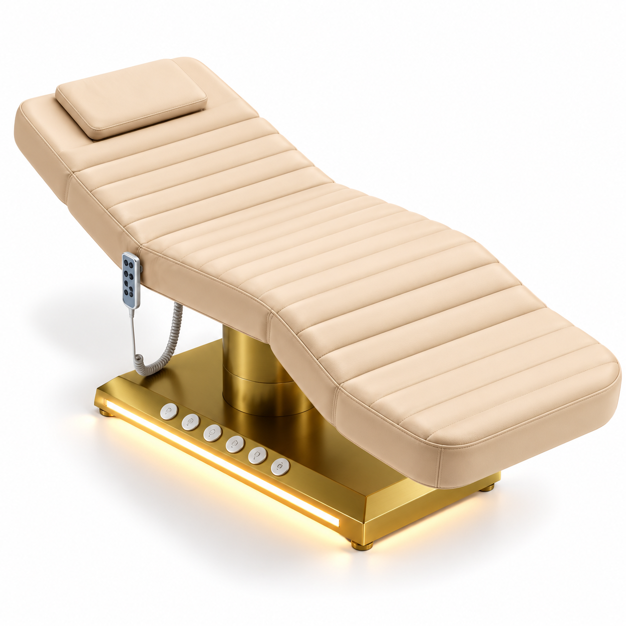 Professional Electric Facial Treatment Bed – 3-Motor Adjustable Beauty Bed with Foot Control, Remote Control & LED Gold Base