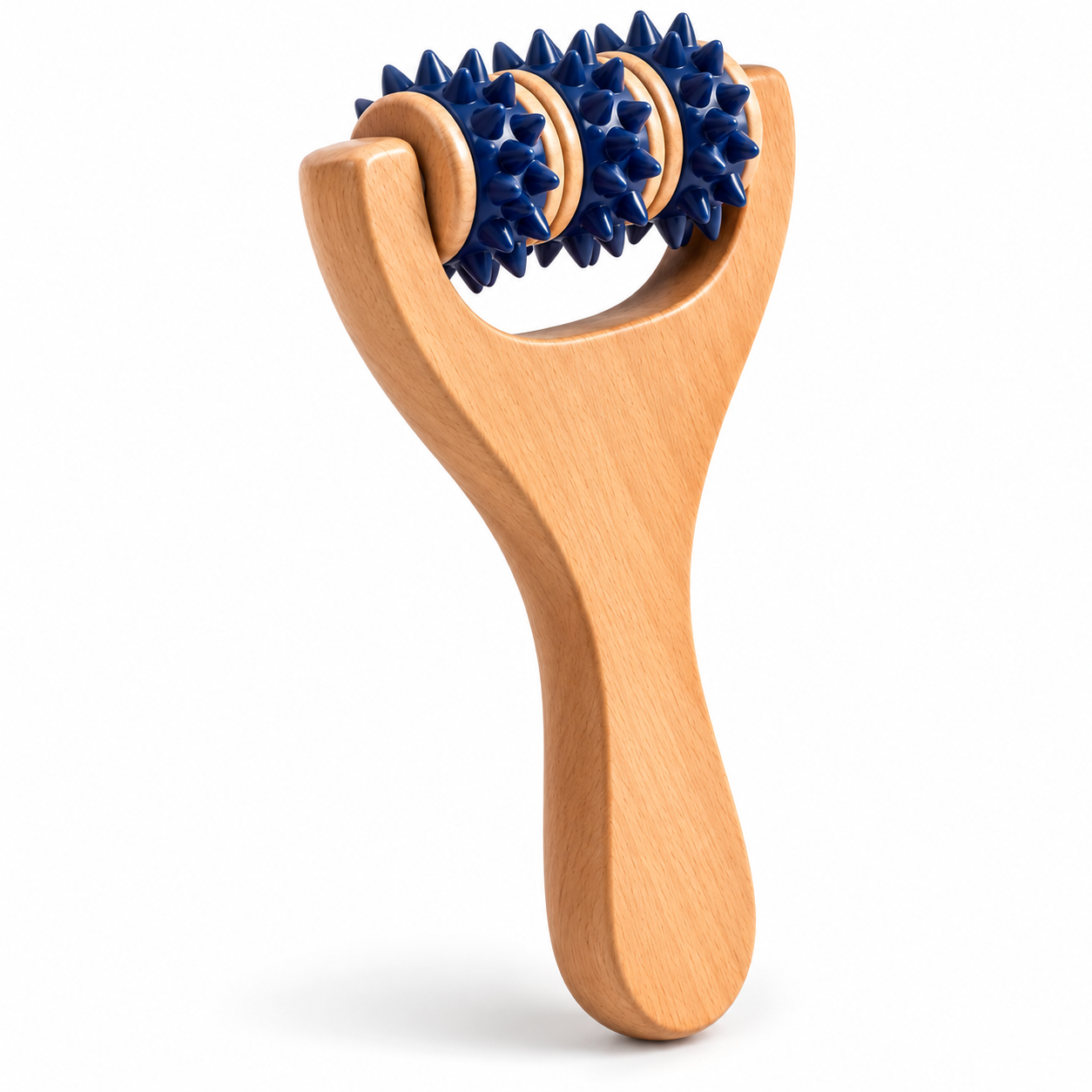 Wooden Handheld Massage Roller with Wheels