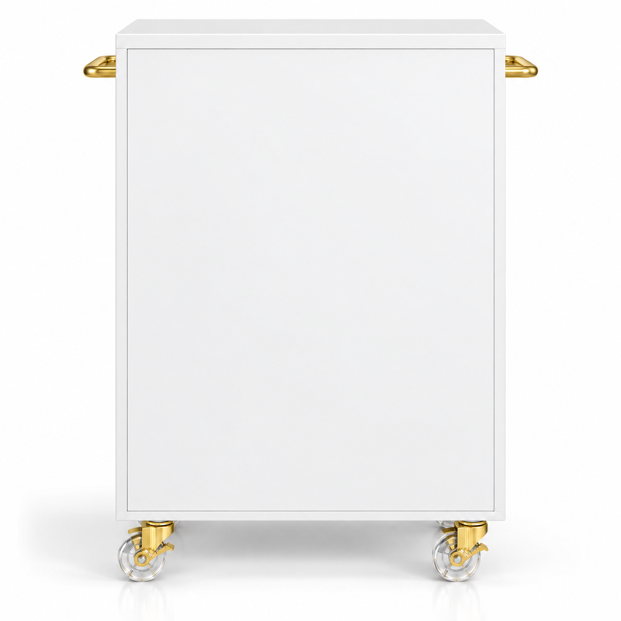 Professional Salon Storage Trolley with Glass Display Cabinet, Drawer & Lockable Wheels – White & Gold