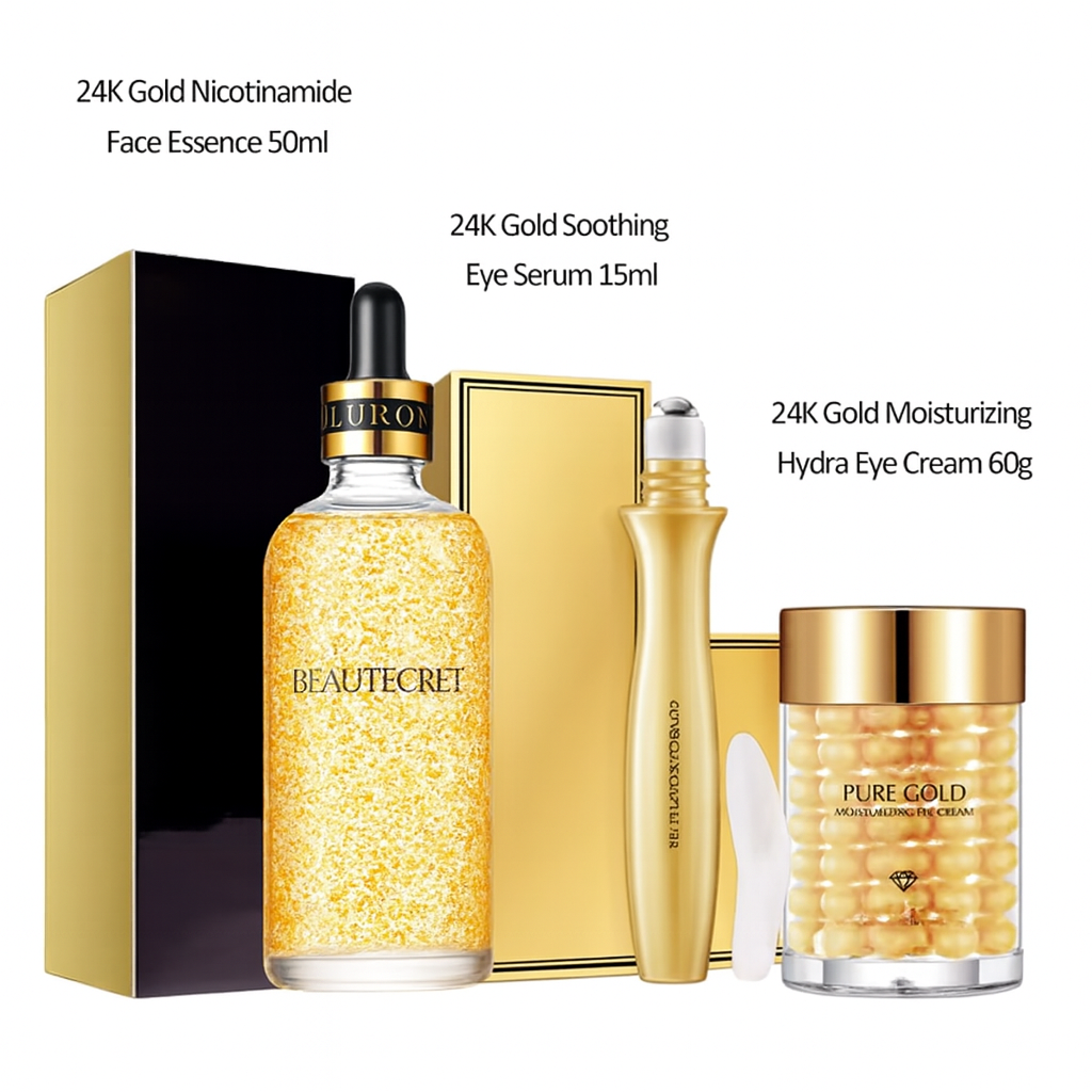 24K Gold Niacinamide Skincare Set – Anti-Aging Serum, Collagen Eye Cream & Dark Circle Remover