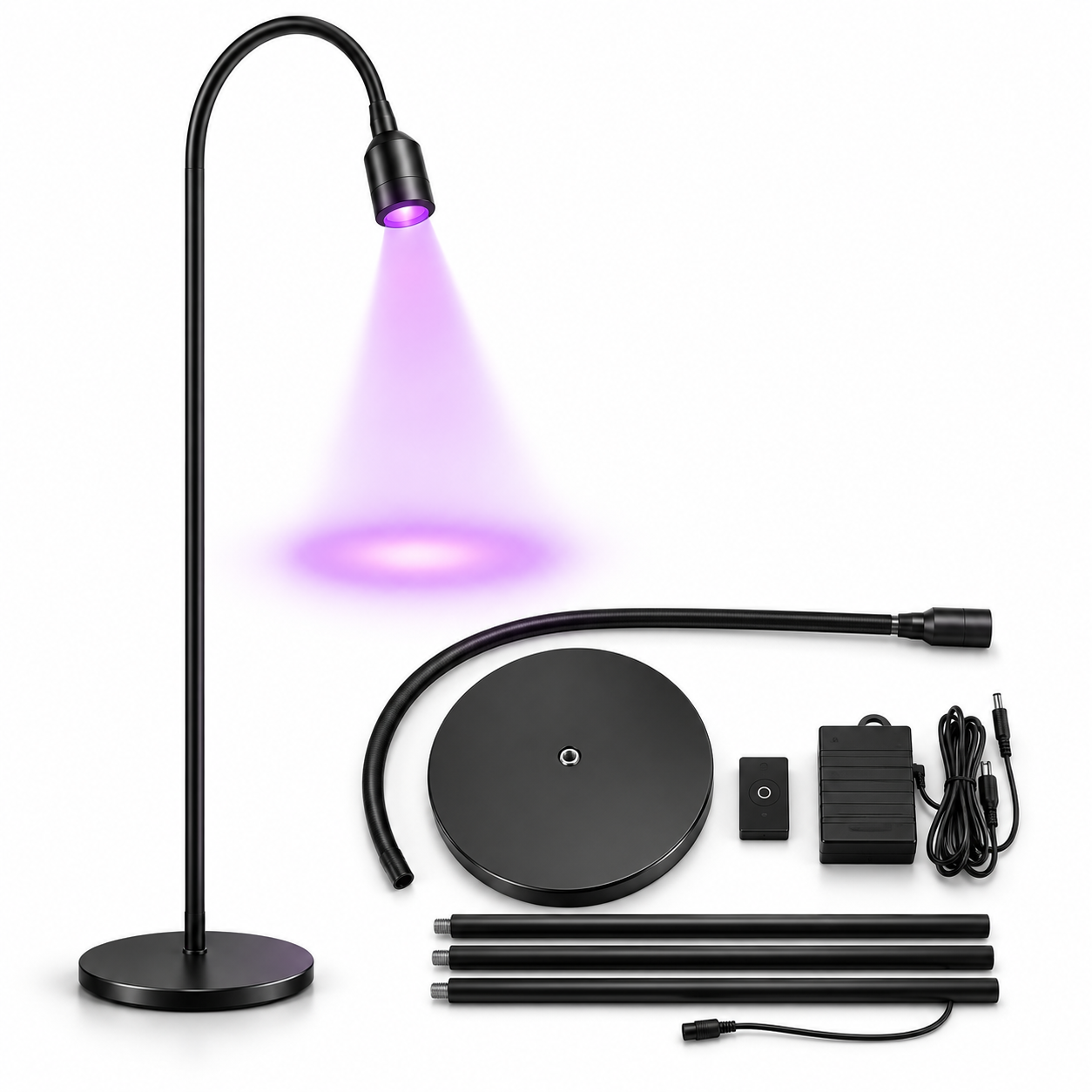Professional UV LED Lash Extension Floor Lamp – 5W/10W | Adjustable Focus, Flexible Gooseneck & Foot Pedal
