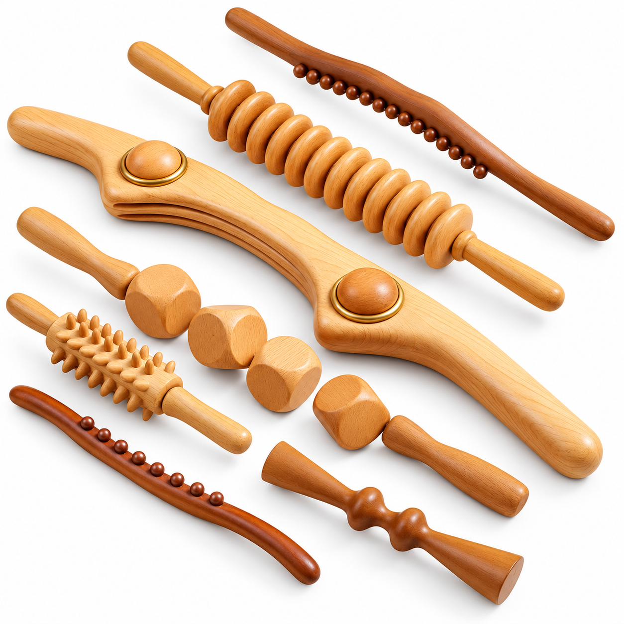 Professional Wooden Massage Tool Set – Wood Therapy Rollers, Gua Sha & Body Massage Kit