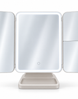 Tri-Fold LED Vanity Mirror with Touch Control, Folding Side Panels & Storage Base