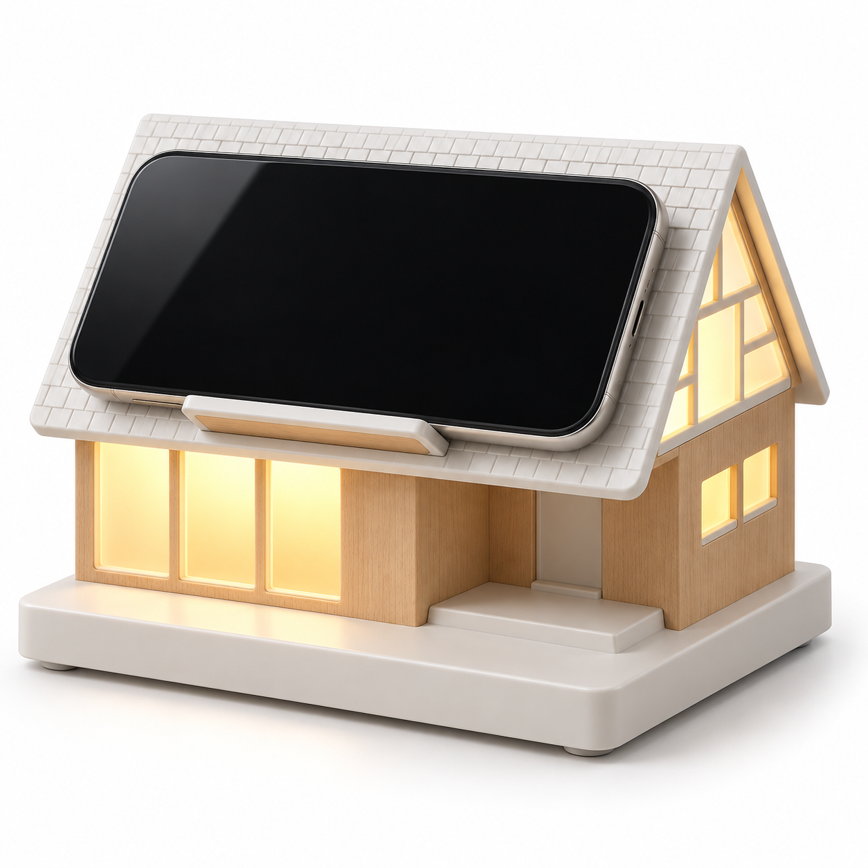 Wooden House Bedside Touch Lamp with 15W Wireless Charging, White Noise & 3-Level Dimming