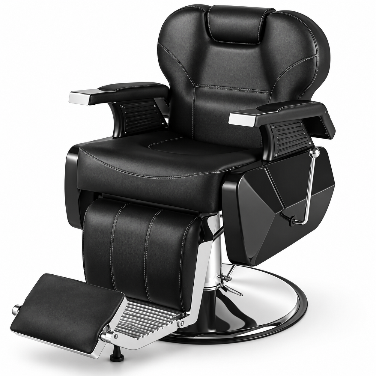 Professional Hydraulic Barber Chair – Black Reclining Salon Chair with Adjustable Headrest & Footrest