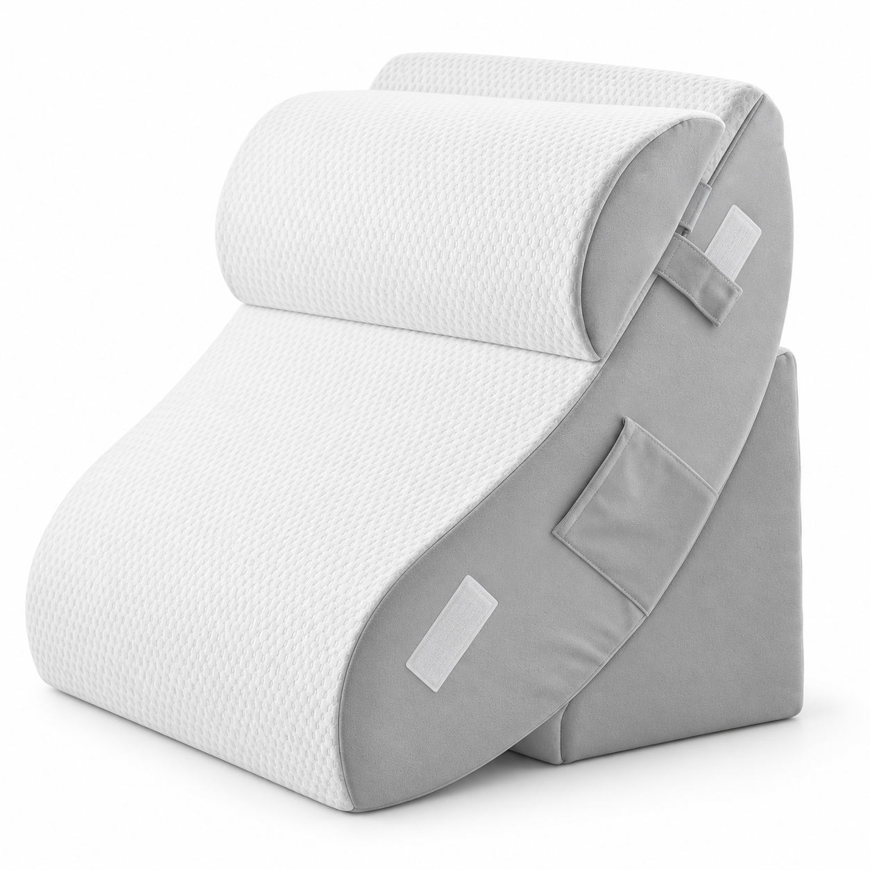 Adjustable Bed Wedge Pillow Set with Neck Bolster & Leg Support – 4-Piece Memory Foam System