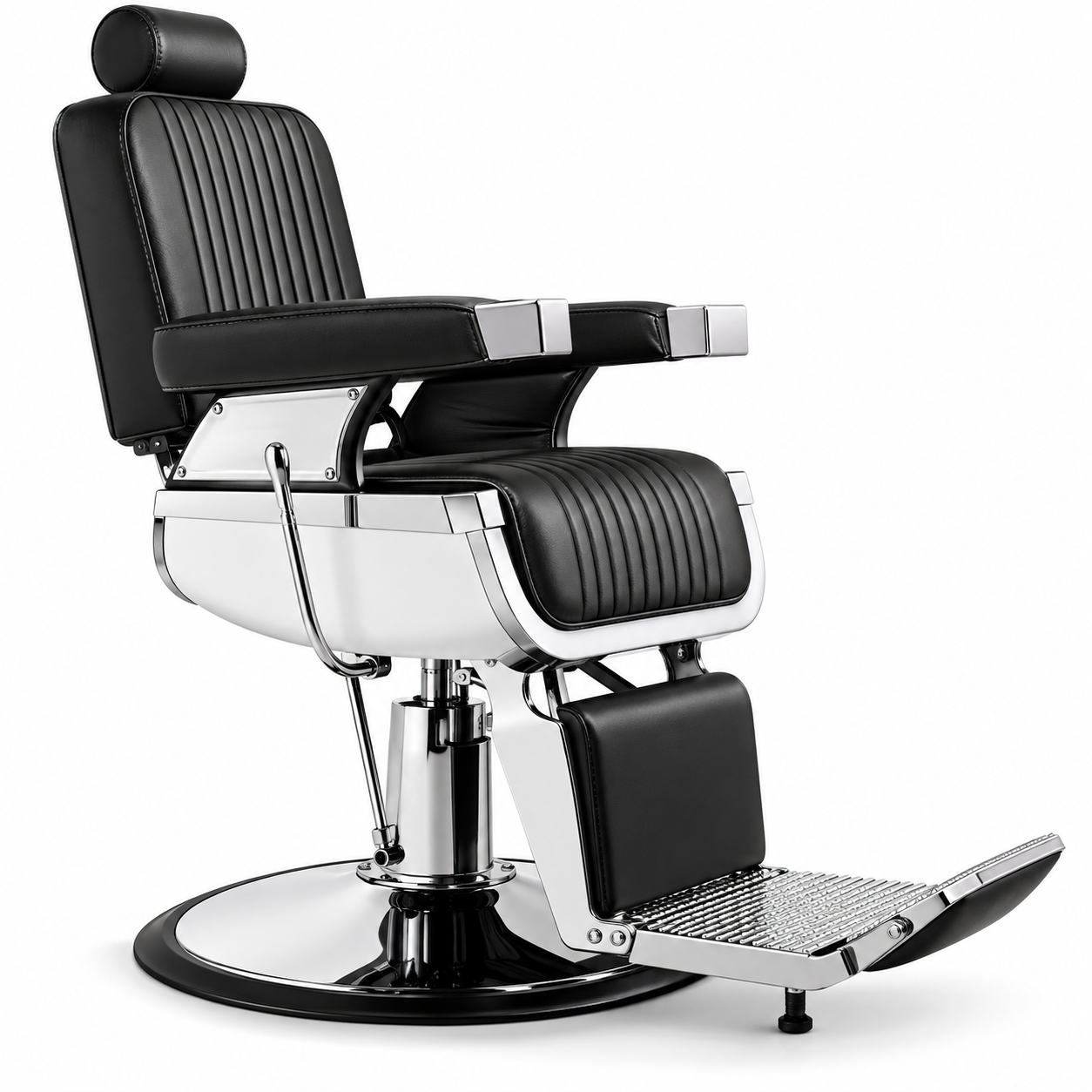 Professional Hydraulic Barber Chair – Black Reclining Salon Chair with Adjustable Headrest & Foldable Footrest