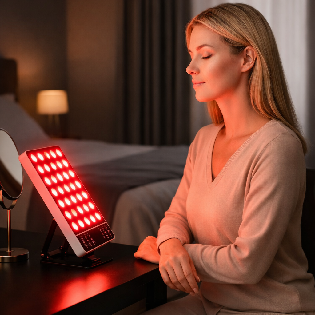8 Modes Red Light Therapy Panel with 660nm / 850nm / 590nm / 415nm – Mini Desktop LED Device