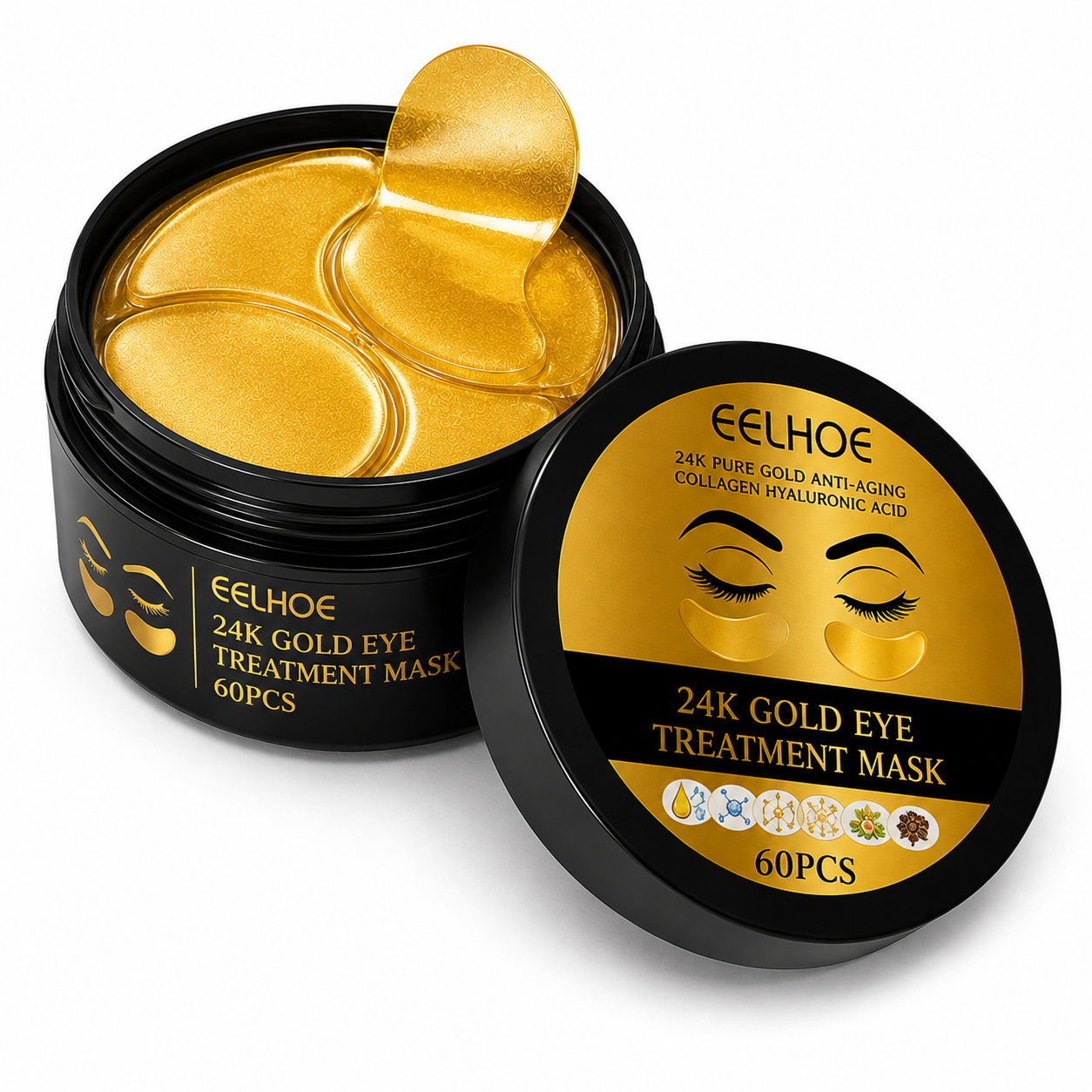 24K Gold Hydrogel Under Eye Patches – 10 Jar Set – Hydrating Eye Care