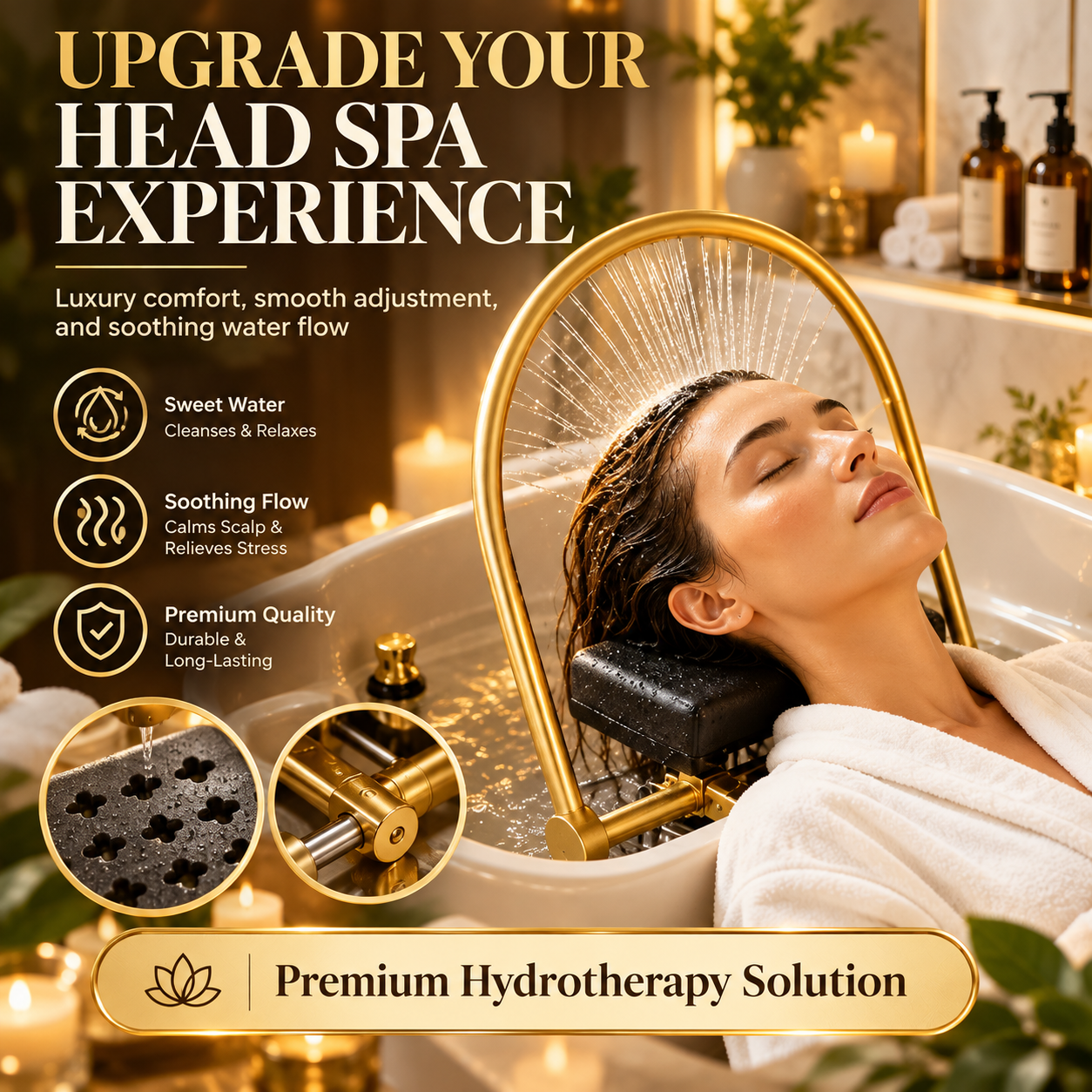 Professional Adjustable Hydrotherapy Head Spa Rack with Water Circulation Arch & Neck Cushion