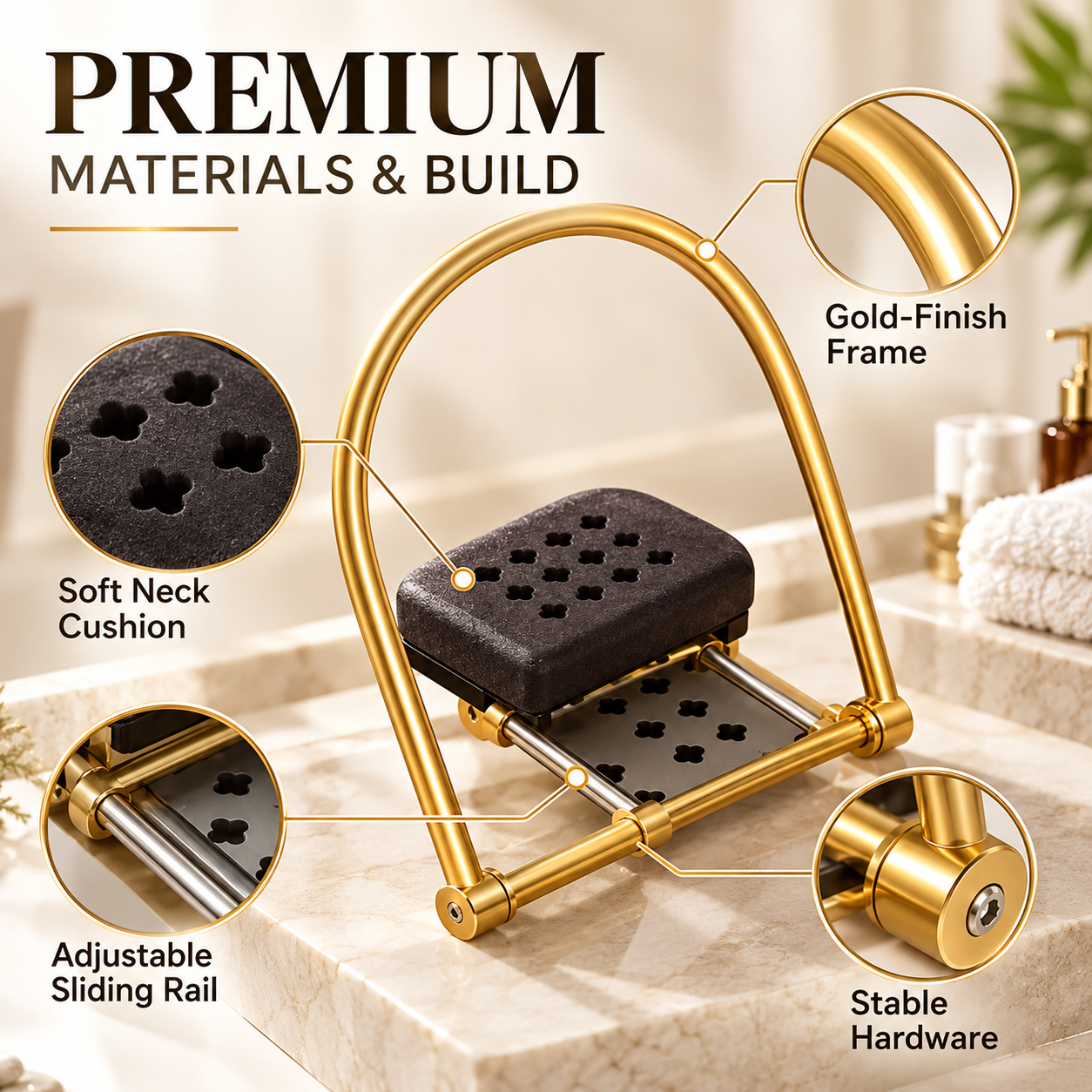 Professional Adjustable Hydrotherapy Head Spa Rack with Water Circulation Arch & Neck Cushion